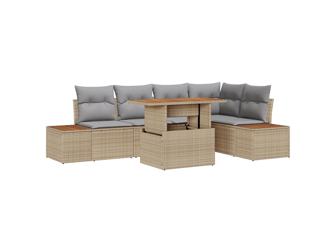 Conjunto 6 Conjunto De Sofá De Jardim Vidaxl Bege Vime Pe (100 X 55 X 73 Cm)