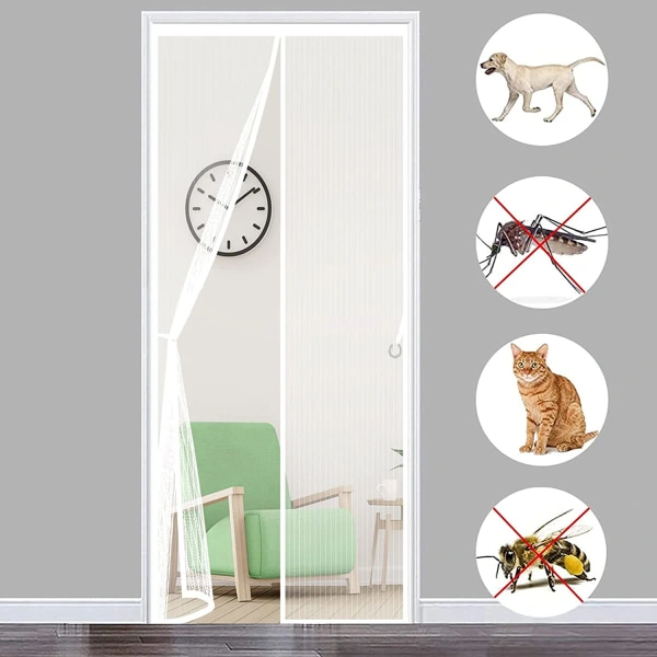 Porta Com Ecrã Mosquiteira E Ímã, 120x210 Cm (47x83 Polegadas), Branca, limpeza Completa