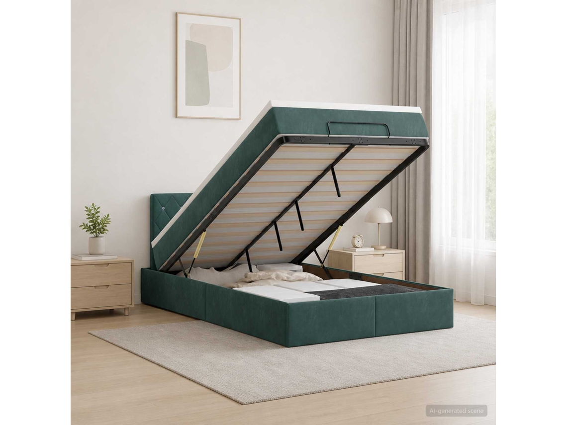 Vidaxl Cama Ottoman Com Colchão Verde-escuro 120 X 200 Cm Veludo