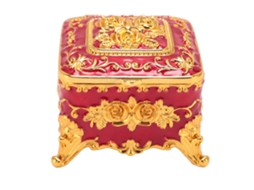 Caixa de Joias Vintage Europeia de Metal Quadrada Vermelha
