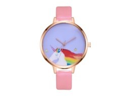 Relógio de Pulso Feminino de Quartzo Analógico com Pulseira Pu Casual Estudante Rosa