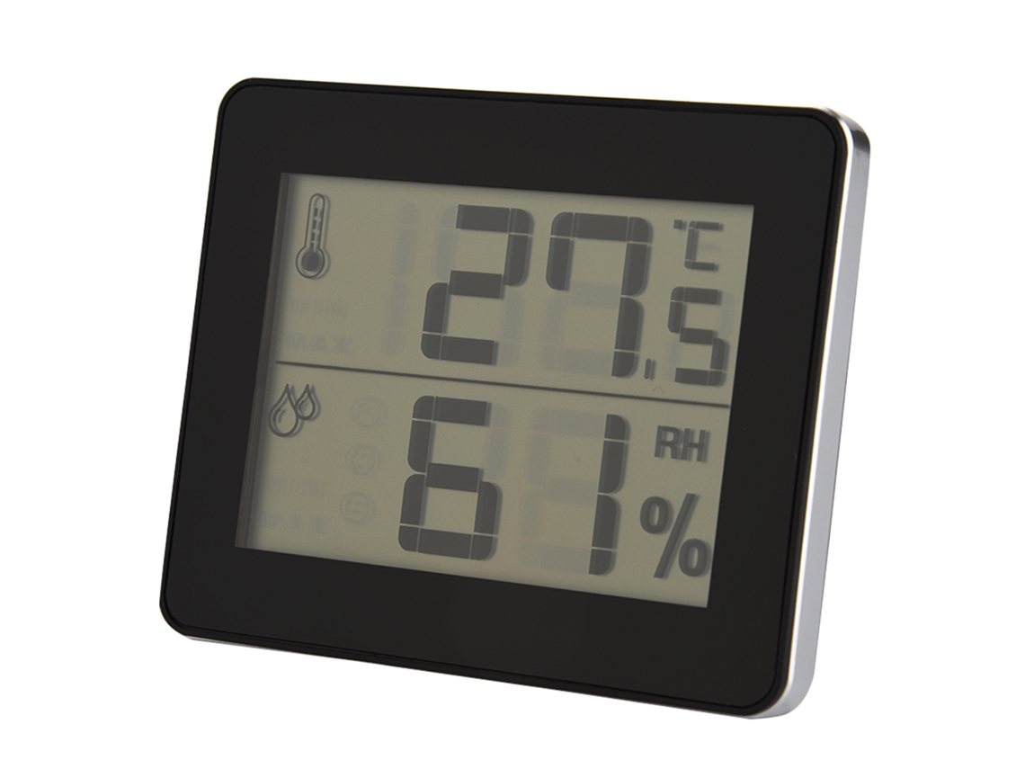 Termômetro Mali digital de temperatura e umidade para ambiente interno, preto
