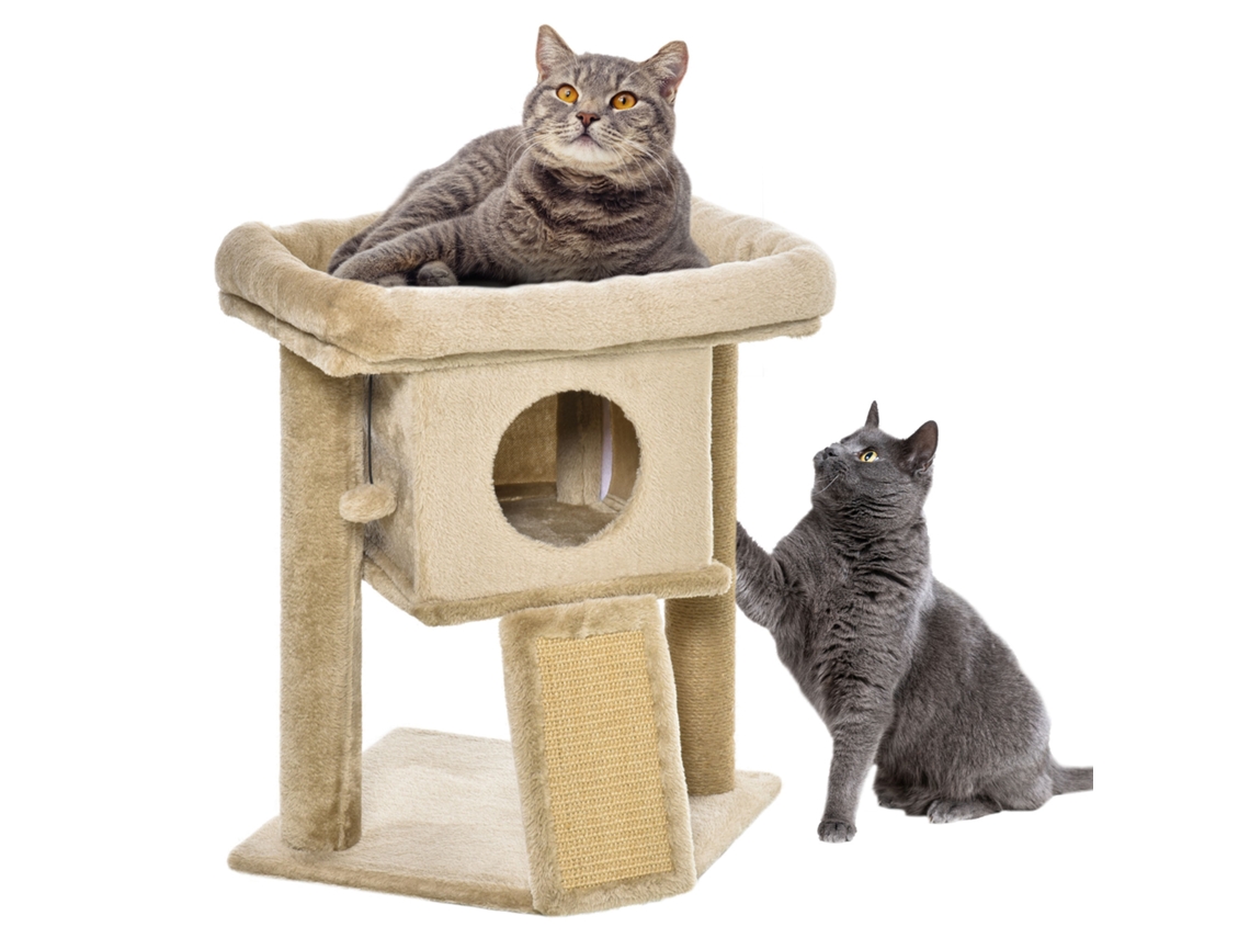 Árvore de Pelúcia Multi nível para Arranhar Gatos com Casainha e Cama, Raspador de Juta e Bola, Marrom Ge
