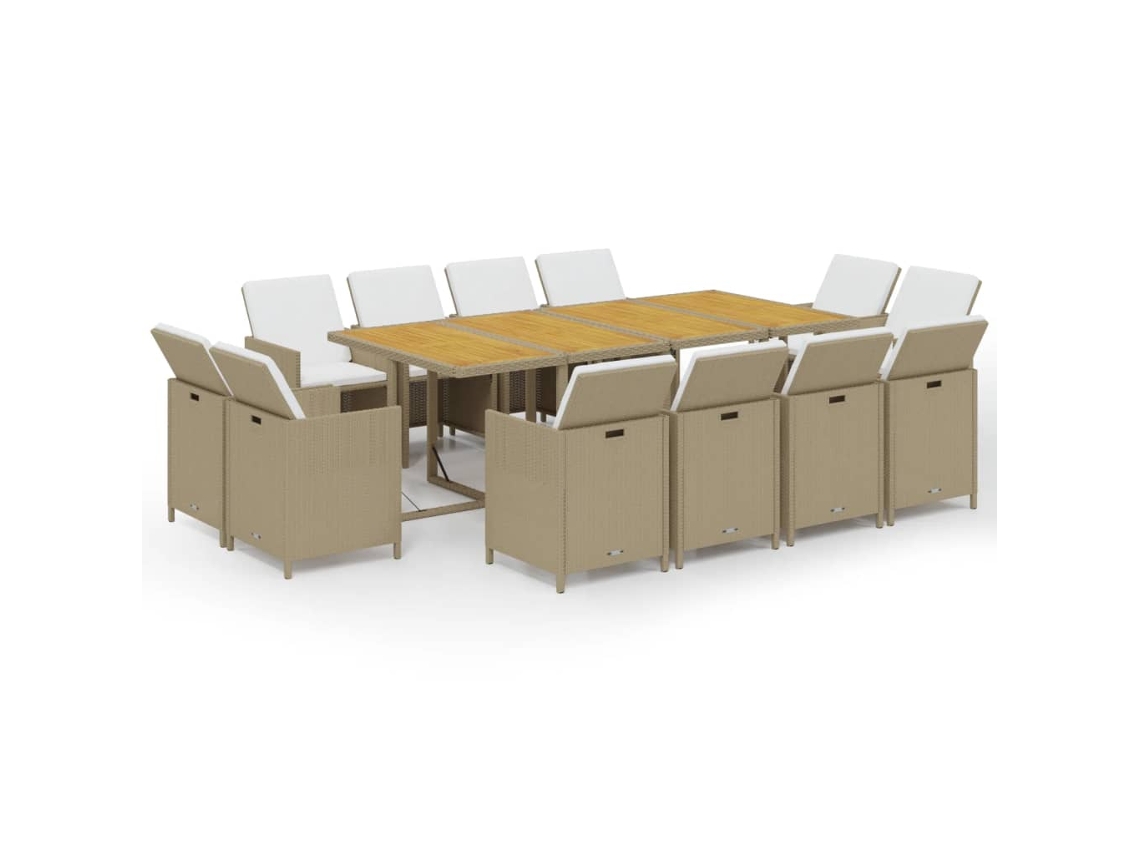 Maison Exclusive - 13 Pcs Conjunto Jantar P/ Jardim C/ Almofadões Vime Pe Bege