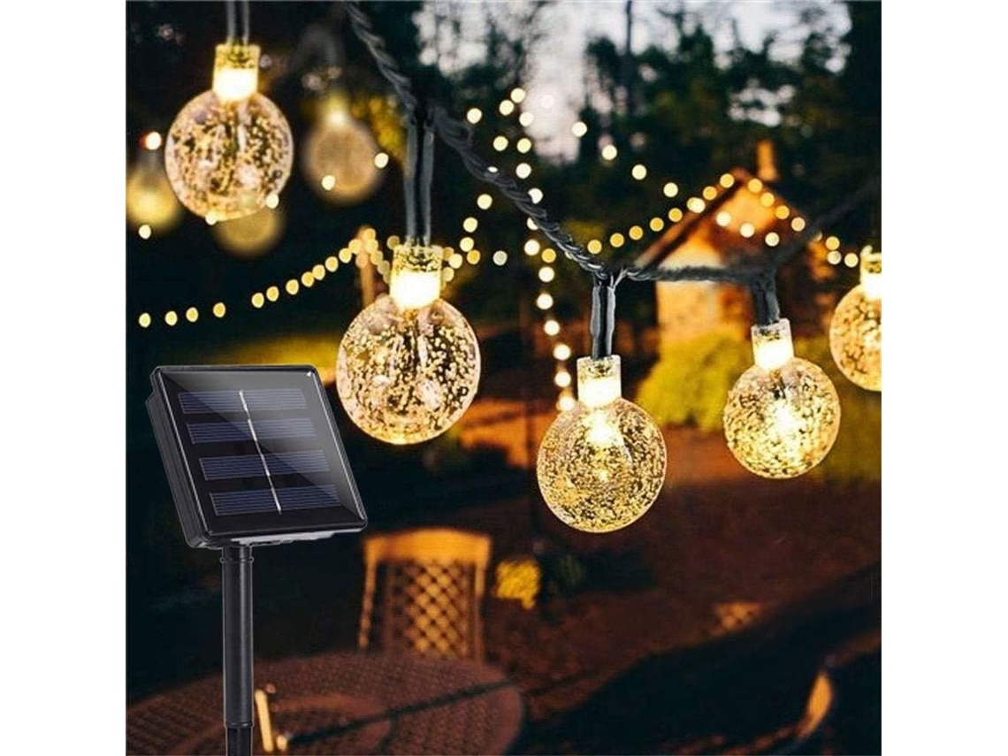 Luzes Solares com 50 Leds, 7, 3 Metros , 8 Modos, Luzes de Cordão com Bolas Cristal Branco Quente Klb BRILVIBERA (24 Pés)
