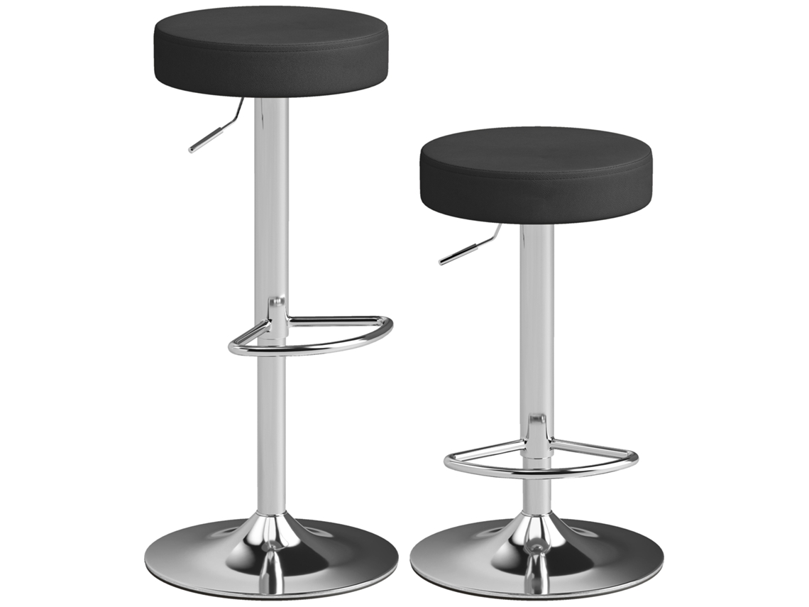 Conjunto de 2 banquetas de bar modernas, ajustáveis, em couro PU, espuma e metal, 38,5x38,5x62-84 cm, pretas E TOWN COMMERCE GMBH