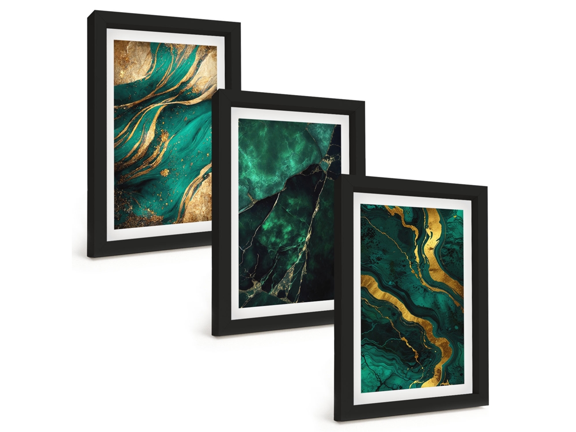 Composição De Quadros Na Paredepadrões Elegantes De Pedra Moldura Preta Quadros Para A Sala De Estar Espelharte (3 Peças 20x30 Cm)
