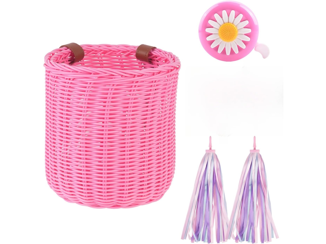 Cesta Infantil Vintage Trançada Com Guidão (rosa)