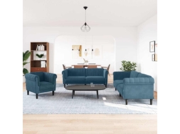 Vidaxl 3 Pcs Conjunto De Sofás Veludo Azul