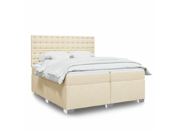 Vidaxl Cama Com Molas/colchão 200x200 Cm Tecido Cor Creme
