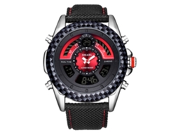 Relógio Quartz Eletrônico Masculino Smael Impermeável Pulseira Nylon Vermelho Multifuncional