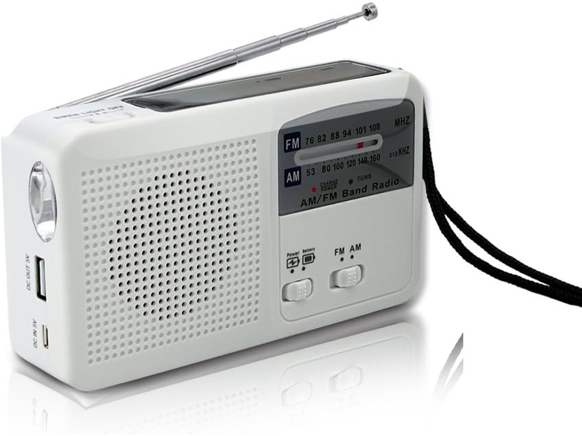 Rádio de manivela AQUAFORGE preto com célula solar, lanterna, bateria externa 2000mah