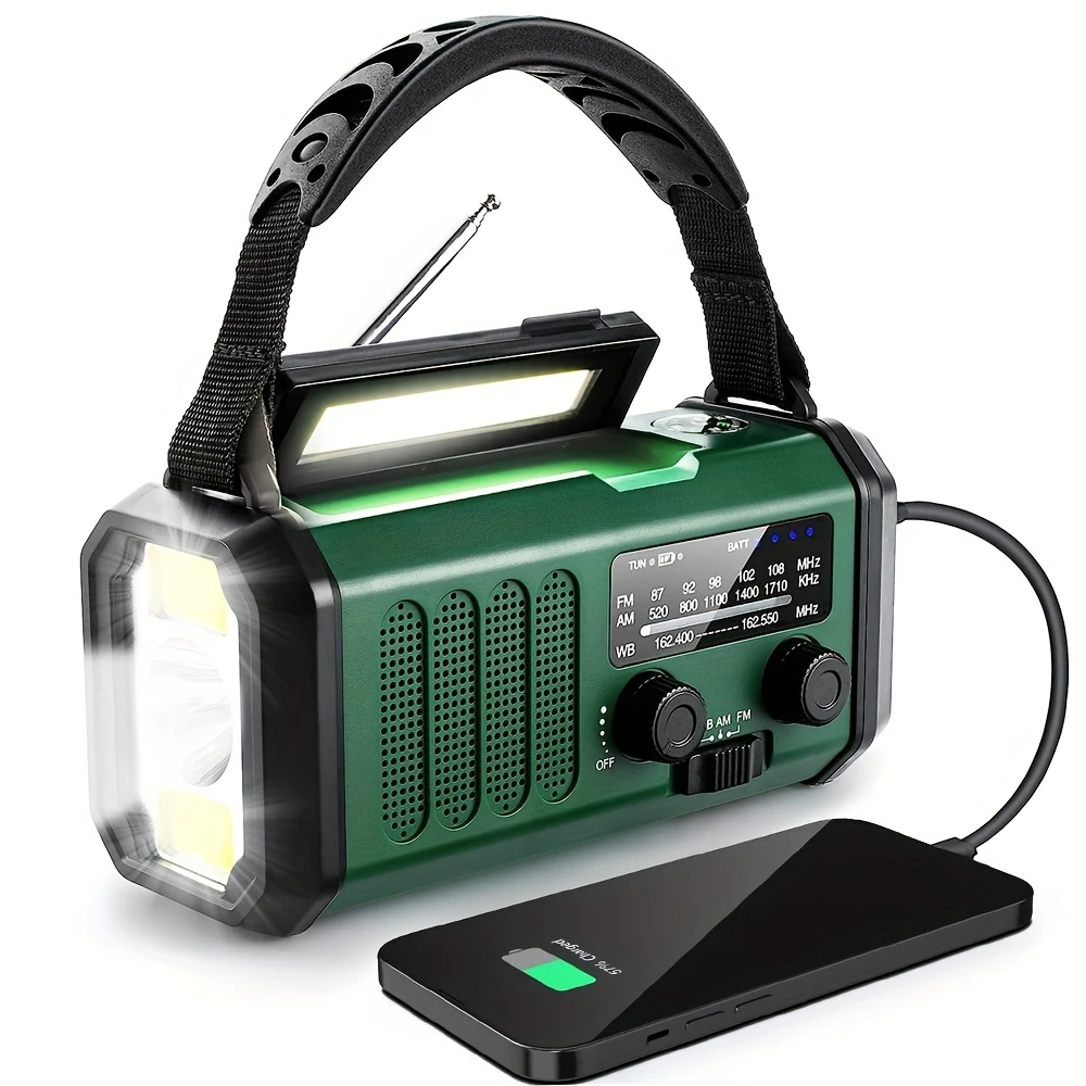Rádio de Sobrevivência AQUAFORGE com célula solar, manivela, lanterna, bateria externa de 2000mah