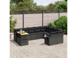 Vidaxl 10 Pcs Conjunto Sofás De Jardim C/ Almofadões Vime Pe Preto