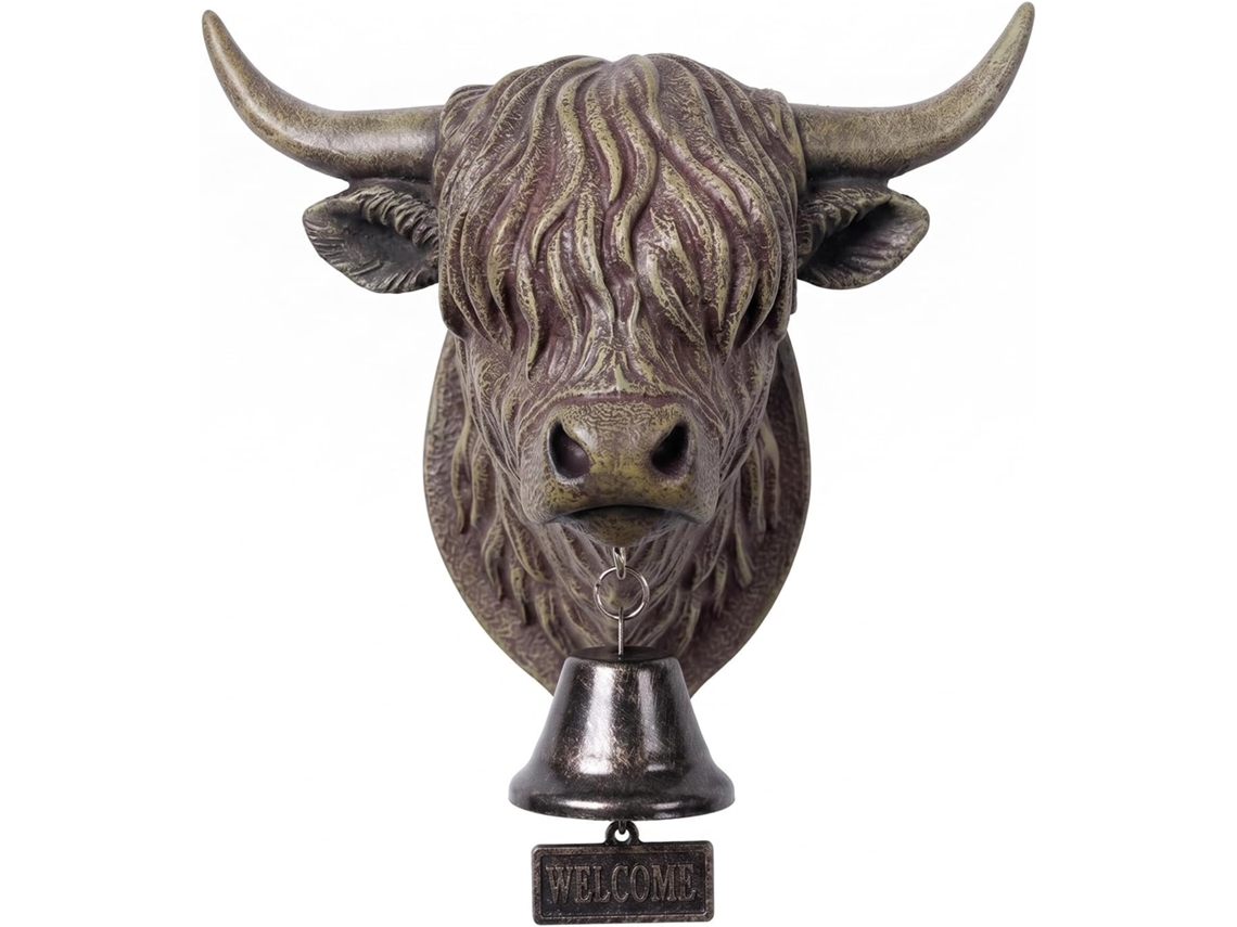Campainha De Boas Vindas Em Forma Vaca Das Terras Altas, Campainha Clássica 3d Em Resina Com Placa, Campainha Acústica