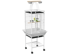 Gaiola para Pássaros Branca 62.5x62.5x156cm (3 Portas, 2 Poleiros, 360° Rotação)