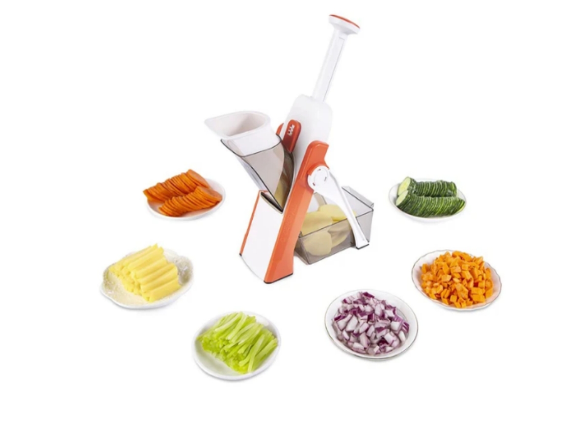 Cortador de Legumes Multifuncional 5 em 1, Ajustável, Feito de Plástico e Aço Inoxidável MDUG (laranja)