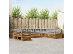 Vidaxl Conjunto De Sofás Para Exterior 9 Pcs Cinza Natural E Claro