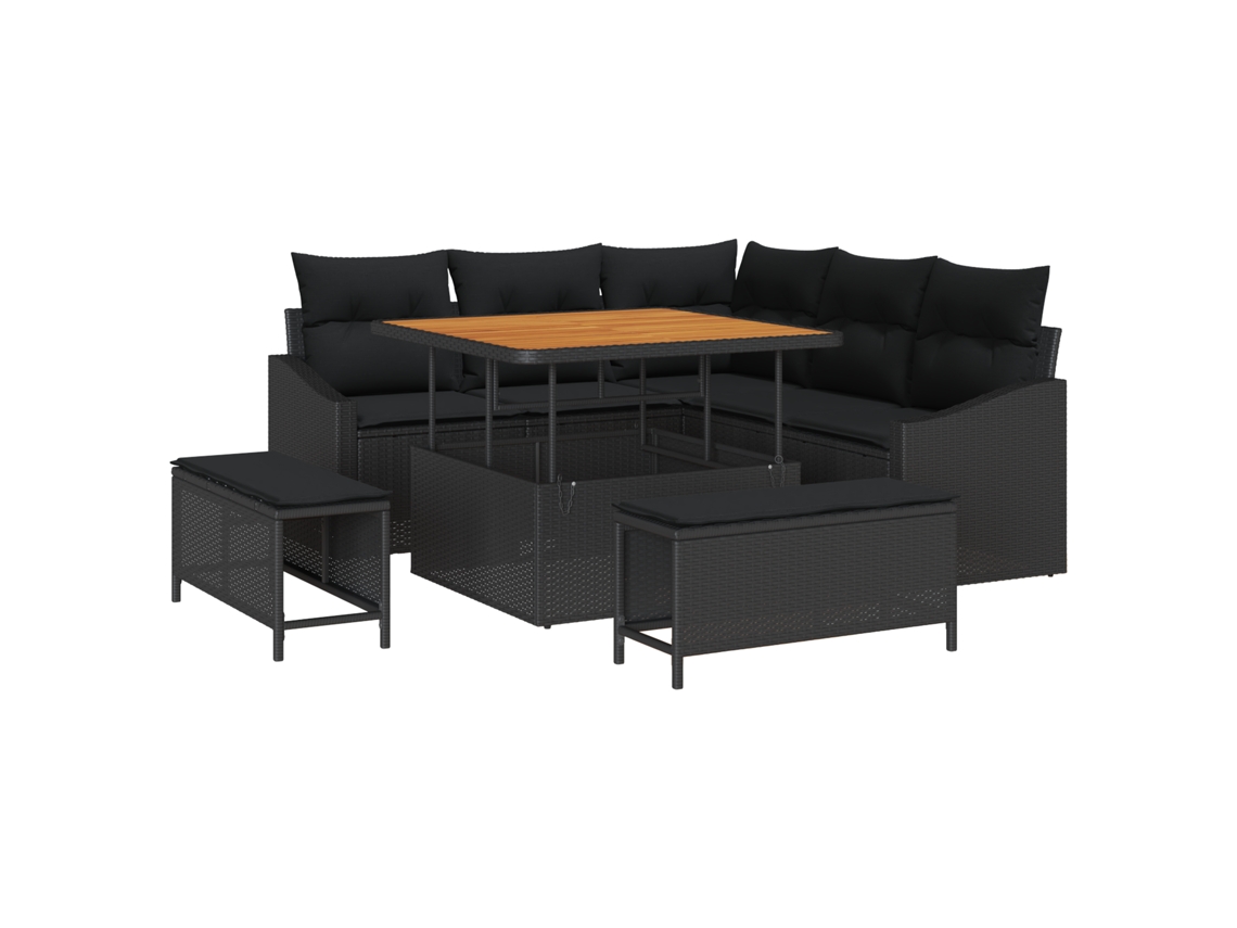 Conjunto 8 Sofá Exterior Vidaxl Preto Vime Pe (178.5 X 178.5 X 85 Cm)