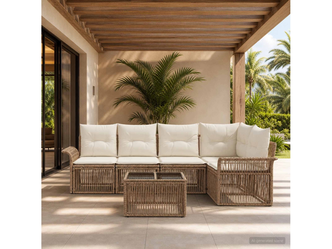 Vidaxl Conjunto De Sofá De Jardim 6 Unid. Bege Vime Pe