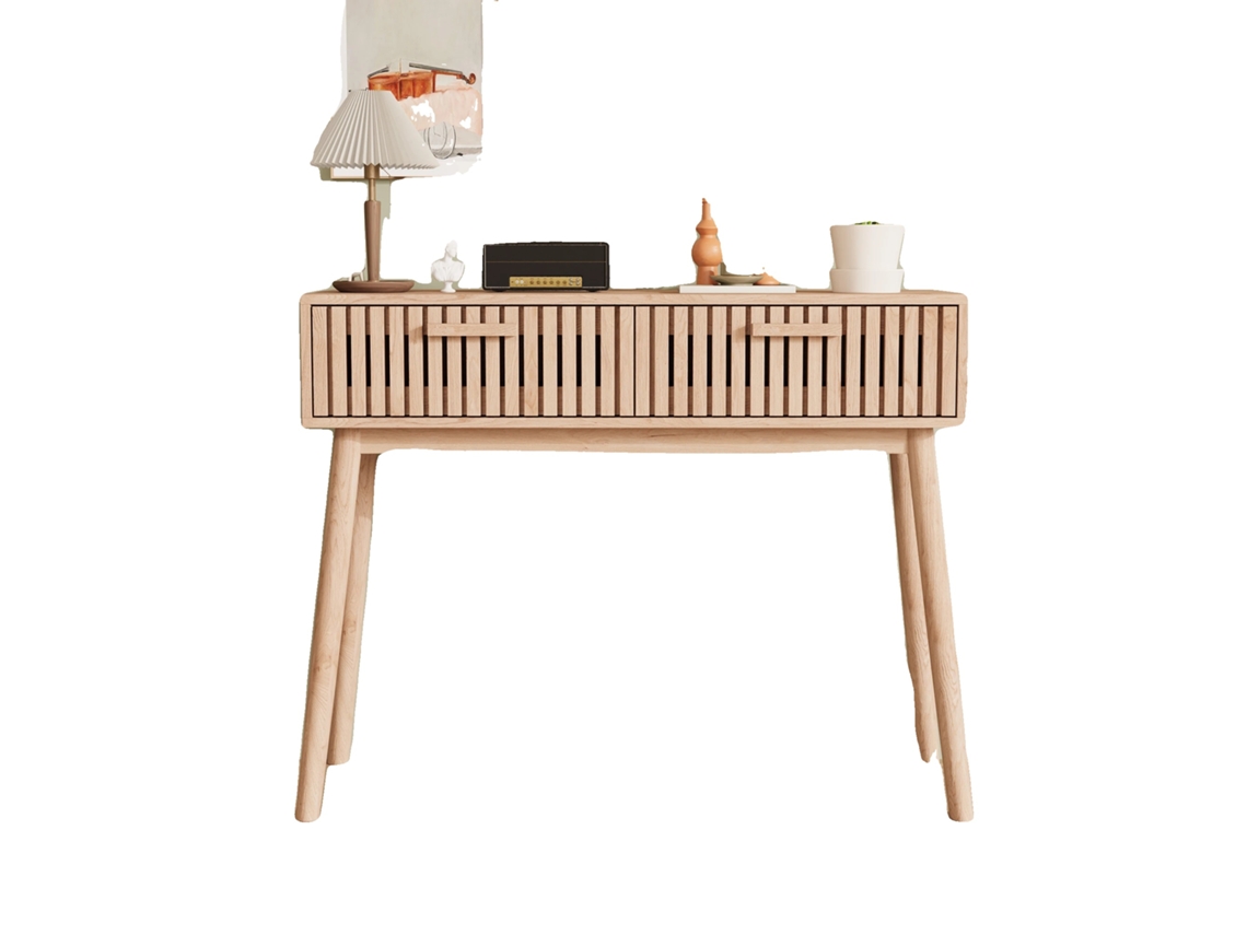 Mesa De Console, 2 Gavetas, Design Moderno, Cor De Madeira Natural 100 X 35 X 80 Cm