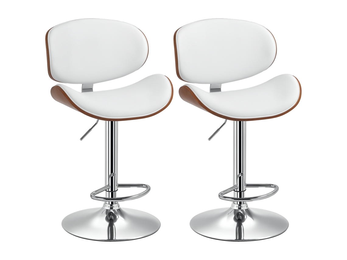 Conjunto de 2 Banquetas de Bar, Altura Ajustável, Estofamento Sintético, 53 X 52 X 92 112 Cm, Brancas PONTOCASA
