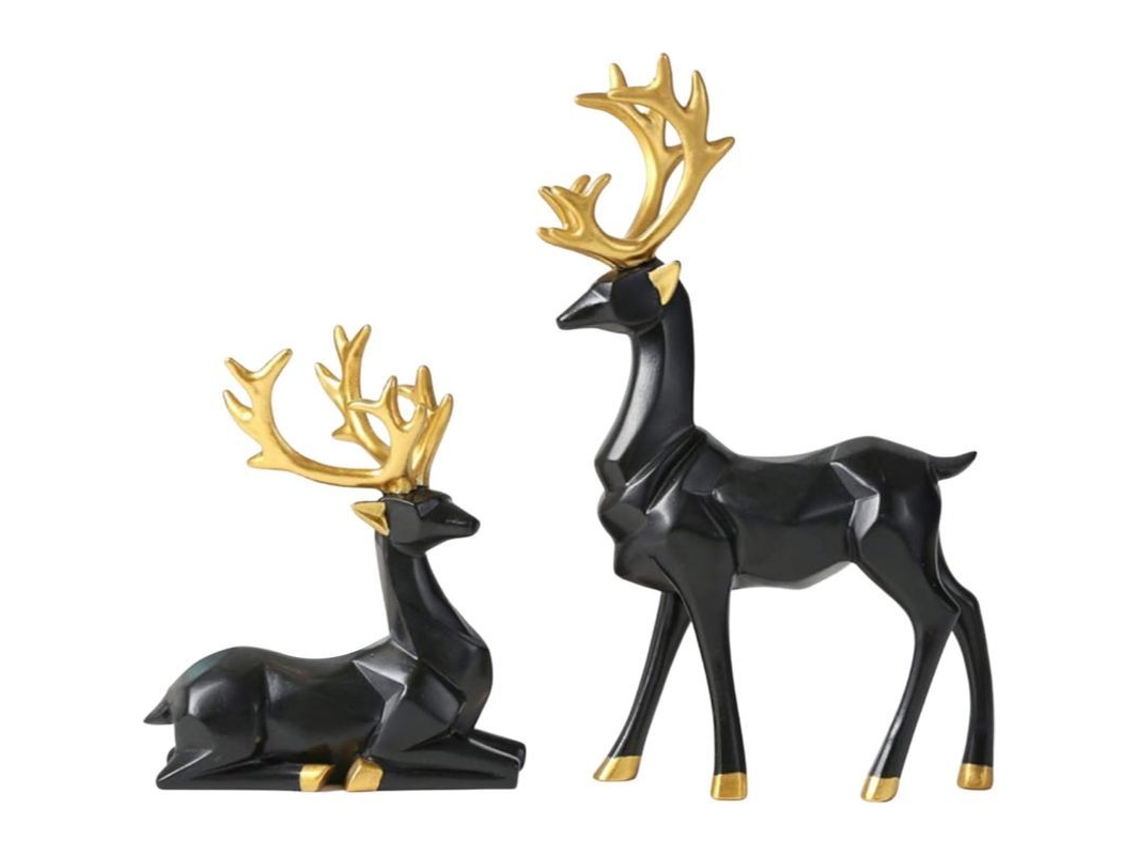 2026 figuras de Reno Nórdico de Origami Linjou, Estatuas de Resina, Pareja (negro)