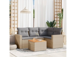 Vidaxl 5 Pcs Conj. Sofás Jardim C/ Almofadões Vime Pe Bege Misturado