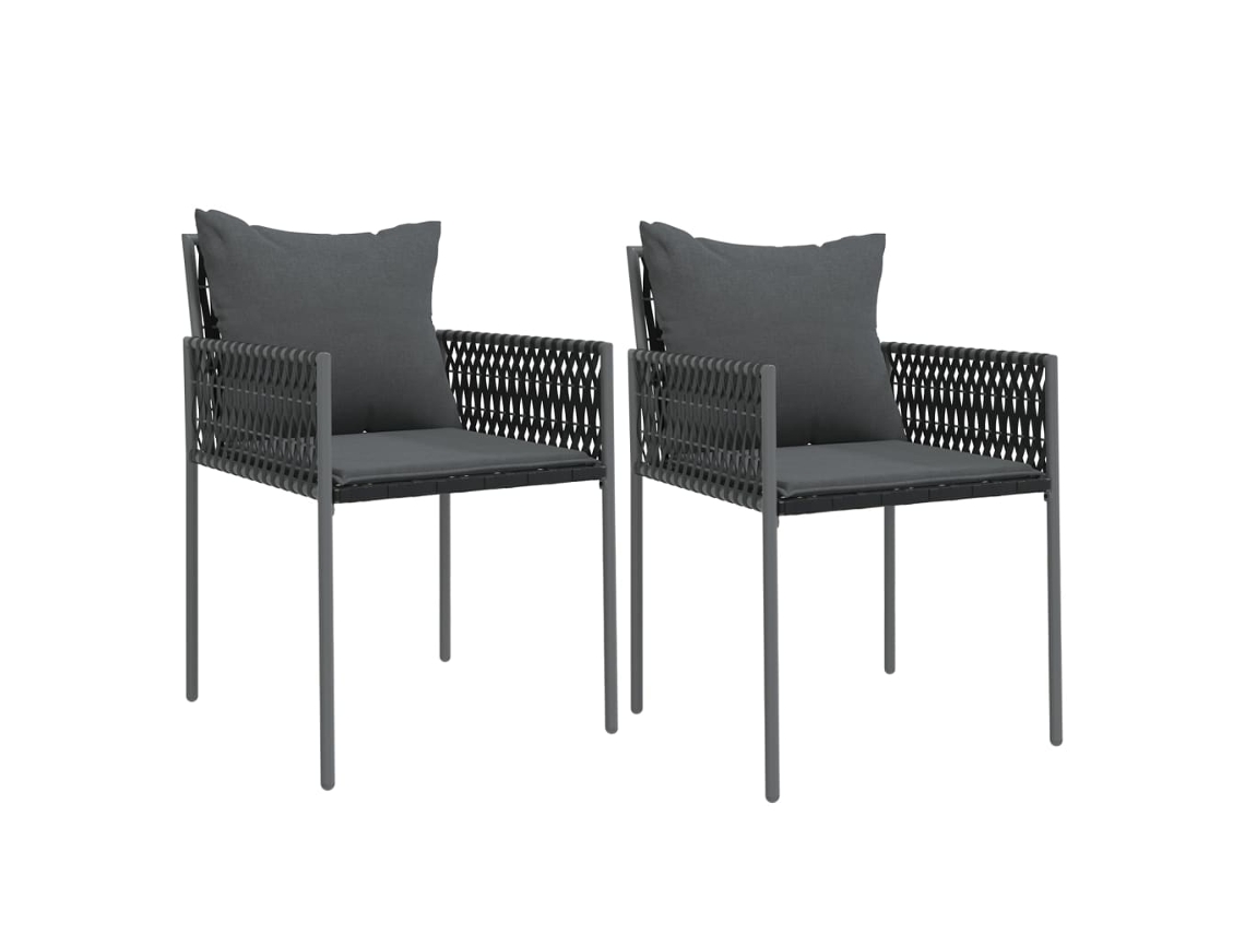 Conjunto de Cadeiras Jardim com Almofadões Vime Pe Preto MAISON EXCLUSIVE 54x61x83 cm
