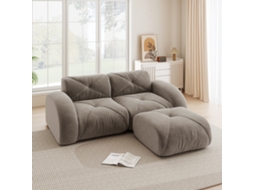 Sofá Modular 2 Lugares Com Pufe Em Chenille Resistente, Marrom