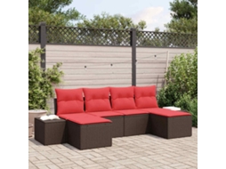 Vidaxl Conjunto De Sofá De Jardim 4 Unid. Marrom E Vermelho Vime Pe