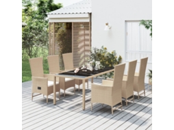 7 Pcs Conjunto De Jantar P/ Jardim Com Almofadões Vime Pe Bege Dkd Home Decor