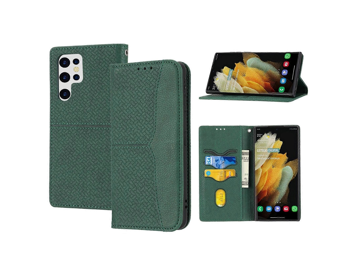 Capa De Celular Em Couro Sintético Com Textura Trançada E Fecho Magnético Para Samsung Galaxy S23 Ultra 5g