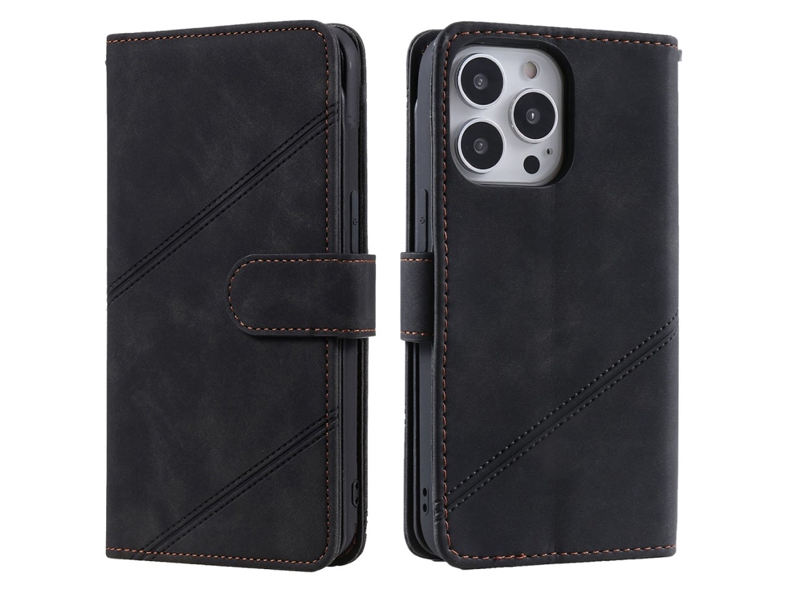 Capa Quedas Inch Para Iphone 13 Pro Pele Sintética Com Porta-cartões Preto