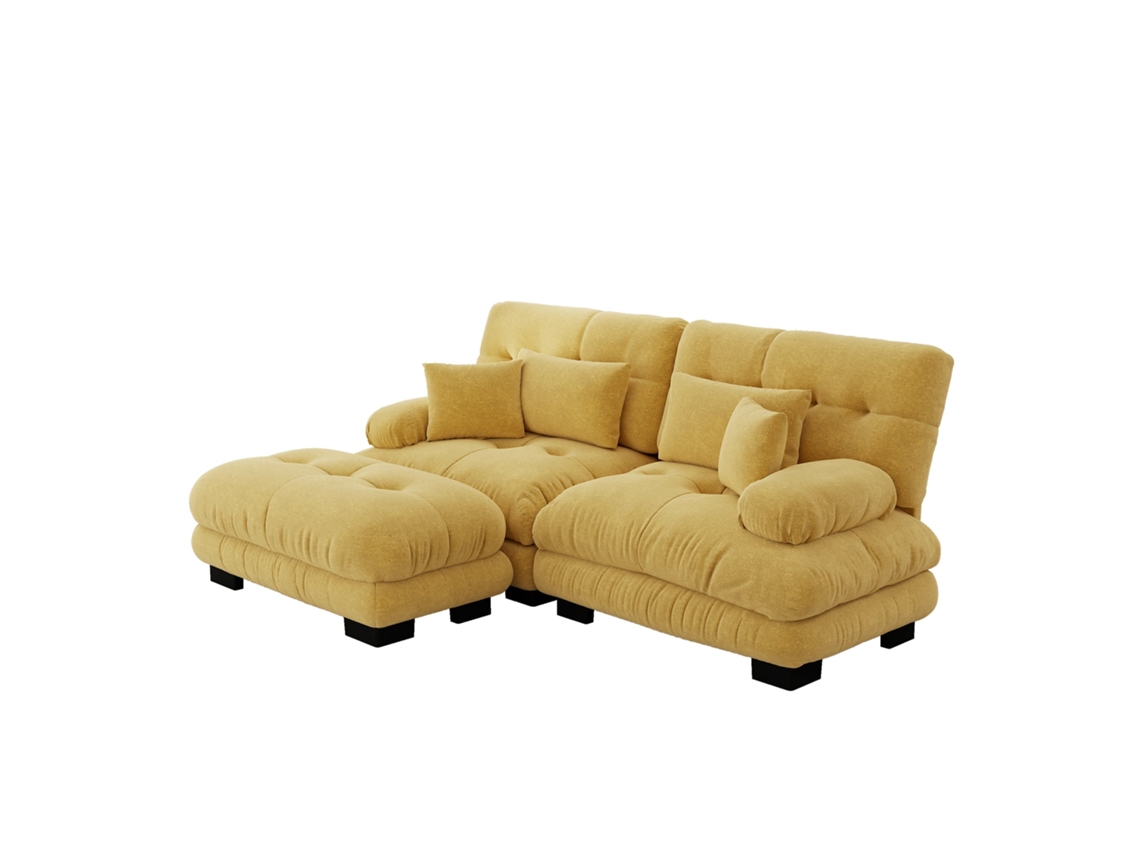 Sofá de Canto Cloud em Chenille Amarelo com Almofadas Lombares PAPRIKA SHOP