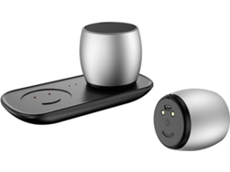 Coluna Bluetooth WJS 840079115188 (Wireless com Base de Carregamento Cinzento)