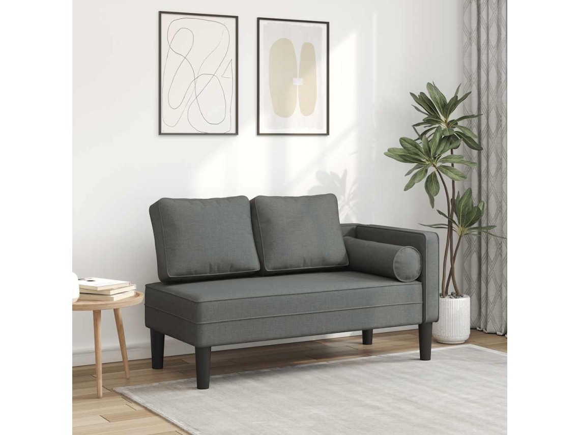 Vidaxl Chaise Lounge Com Almofadões Tecido Cinzento-escuro
