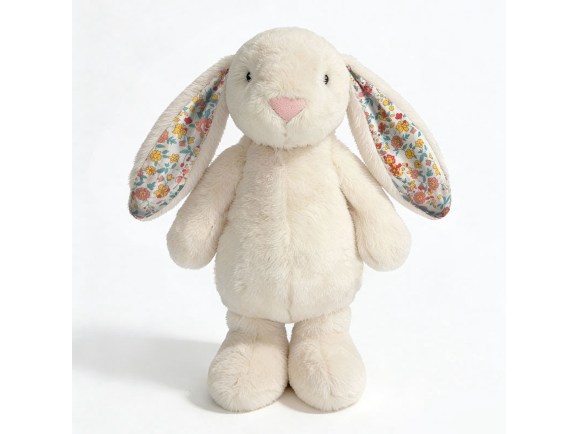 Brinquedo de Pelúcia Coelho Orelhas Caídas, Tecido Estampado, Rosa CHABERLU