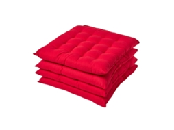Homescapes Red Plain Seat Pad With Button Straps, Cotton, 40 X 40 Cm, Set Of 4