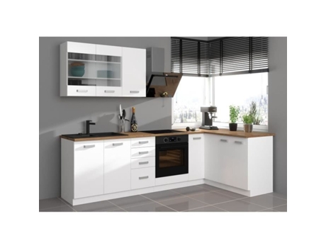 Cozinha de canto ATLAS completa com 8 elementos (reversível direita/esquerda) - branco - 270 cm - Bancada não incluída AUCUNE