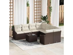 Vidaxl Conjunto De Sofás 9 Unid. Marrom E Creme Vime Pe