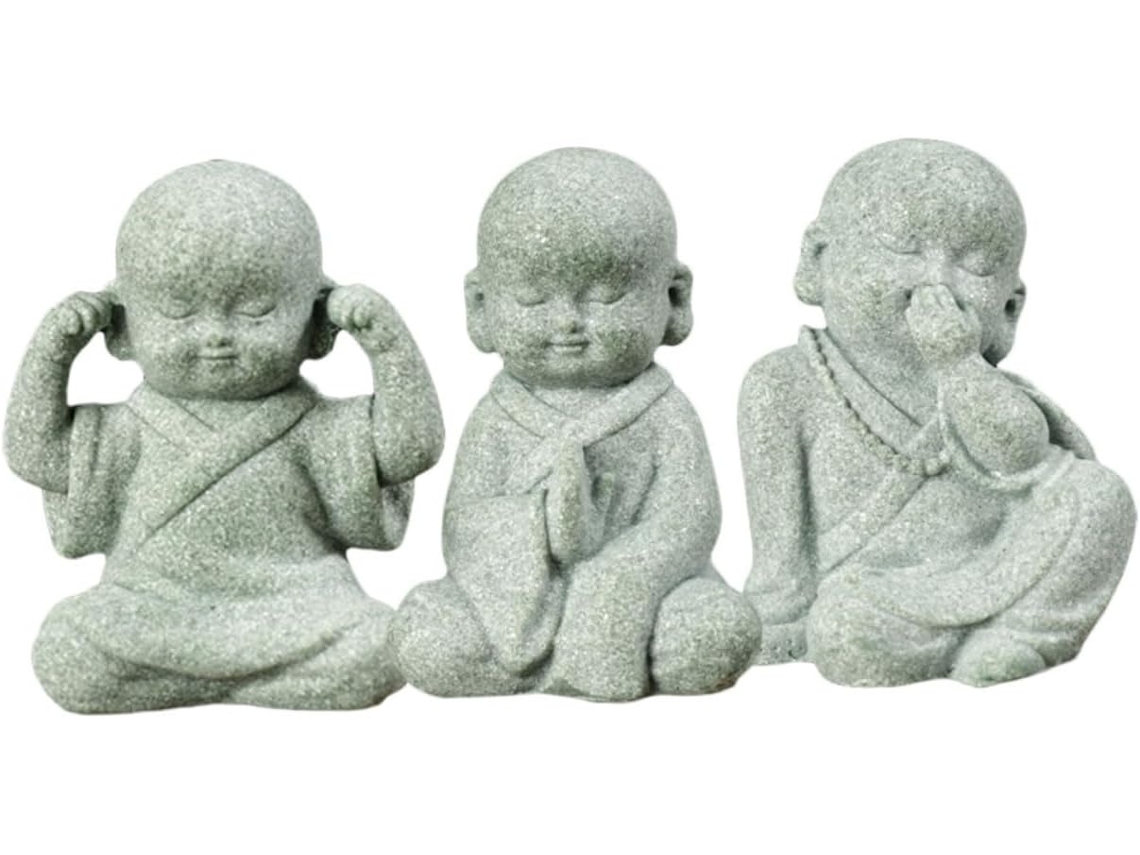 Inoomp 3 Pequenas Estatuetas de Monges para Decoração de Jardim, Feitas de Pedra Fundida, Esculturas Zen Chinesas, CHABERLU