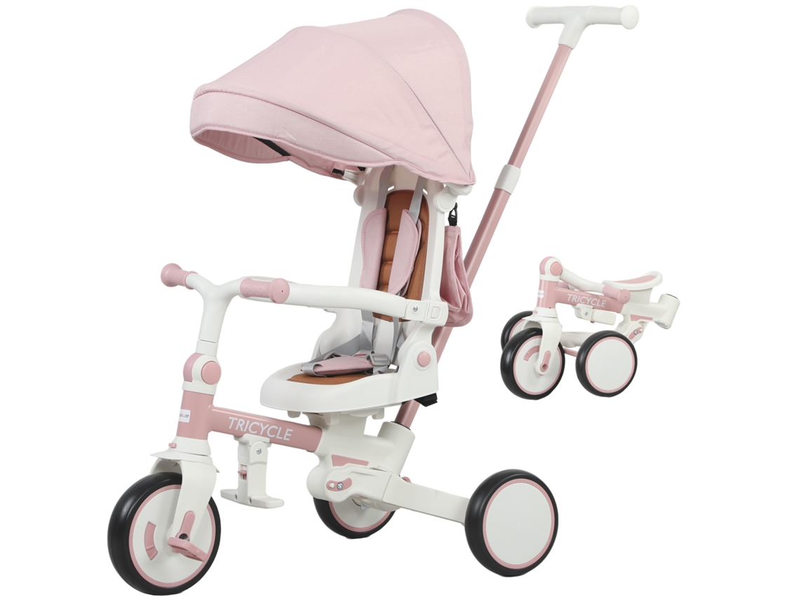 Triciclo Infantil 5 em 1 Conversível , Rosa, 1 3 Anos (alça Ajustável, Cinto Segurança, Bolsa)