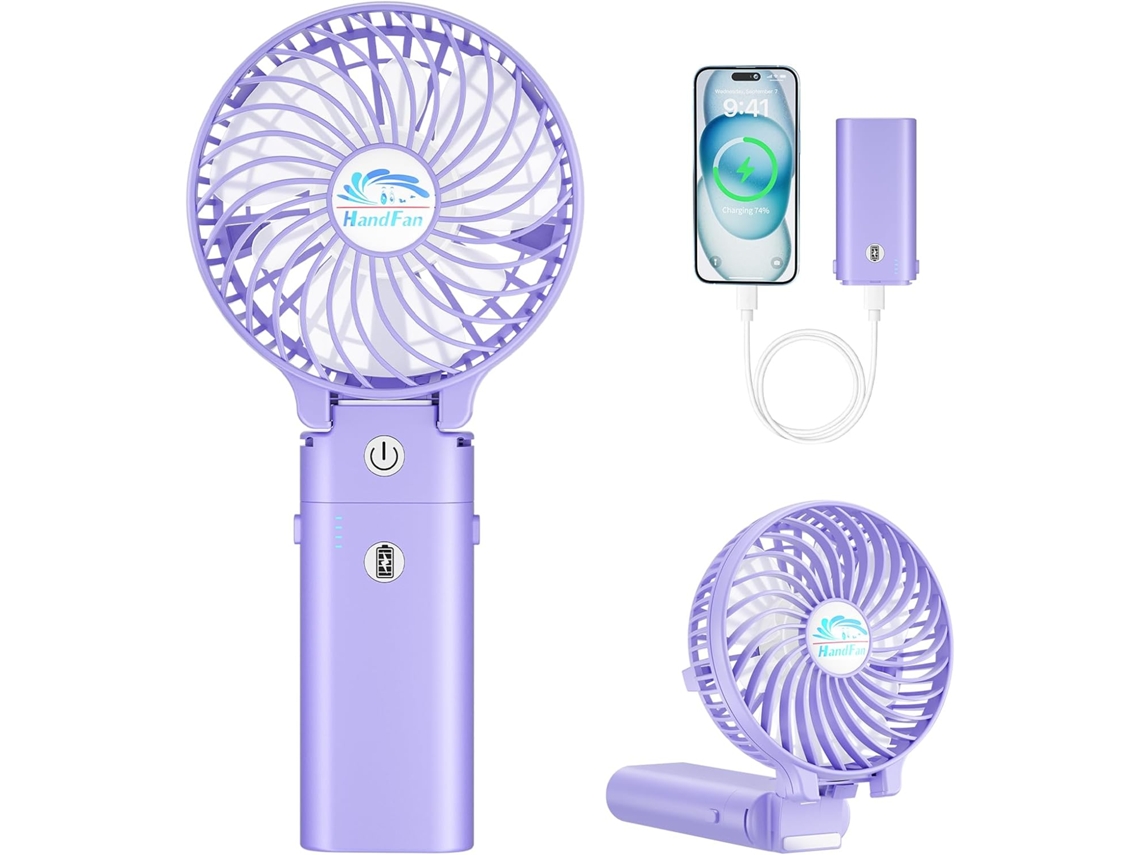Ventilador De Mão Lalamoli, Portátil 2 Em 1, Recarregável 5200mah, Dobrável Para Viagens/verãoroxo