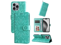 Capa De Couro Para Iphone 16 Pro Max - Estampa De Girassol Em Relevo