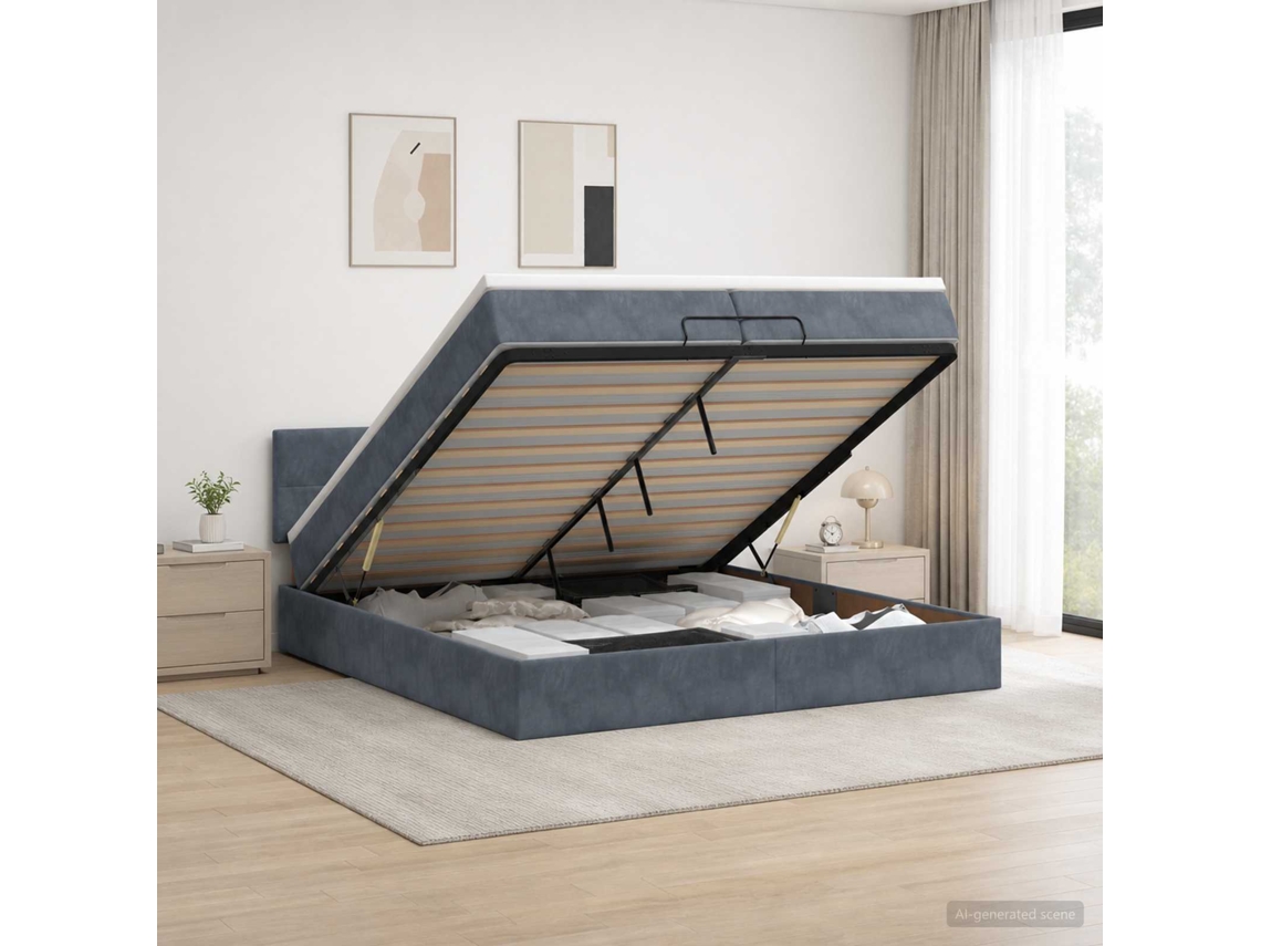 Vidaxl Cama Ottoman Com Colchão E Led Cinzento-escuro 200 X 200 Cm