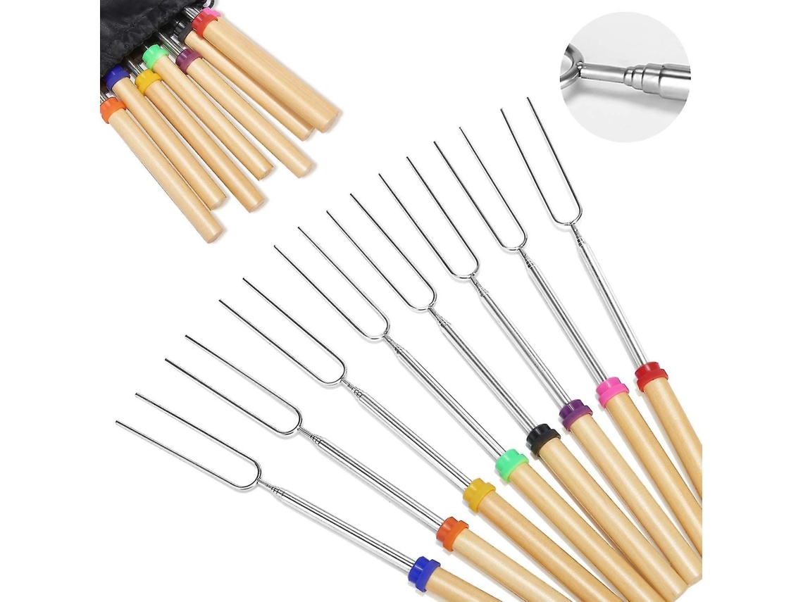 Conjunto De 8 Espetos Telescópicos De 81 Cm (32 Polegadas) Com Cabo De Madeira Para Marshmallows E S'mores.