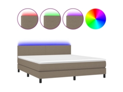 Cama Box Spring com Colchão e Led Tecido Cinza Acastanhado MAISON EXCLUSIVE (180x200 cm)