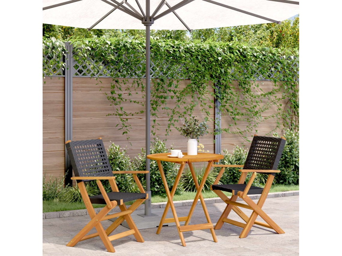 Vidaxl 3 Pcs Conjunto De Bistrô Vime Pe E Madeira Maciça Preto