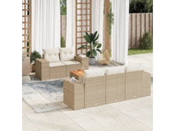 Vidaxl 6 Pcs Conjunto De Sofás P/ Jardim Com Almofadões Vime Pe Bege